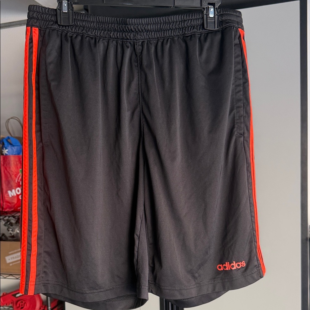 adidas Black Athletic Shorts with Red Side Stripes